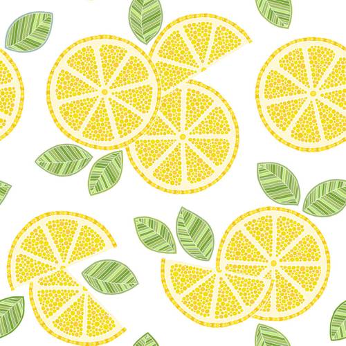 无缝的柠檬图案无缝隙柠檬图案手绘涂鸦柑橘类柠檬片和绿叶装饰插图