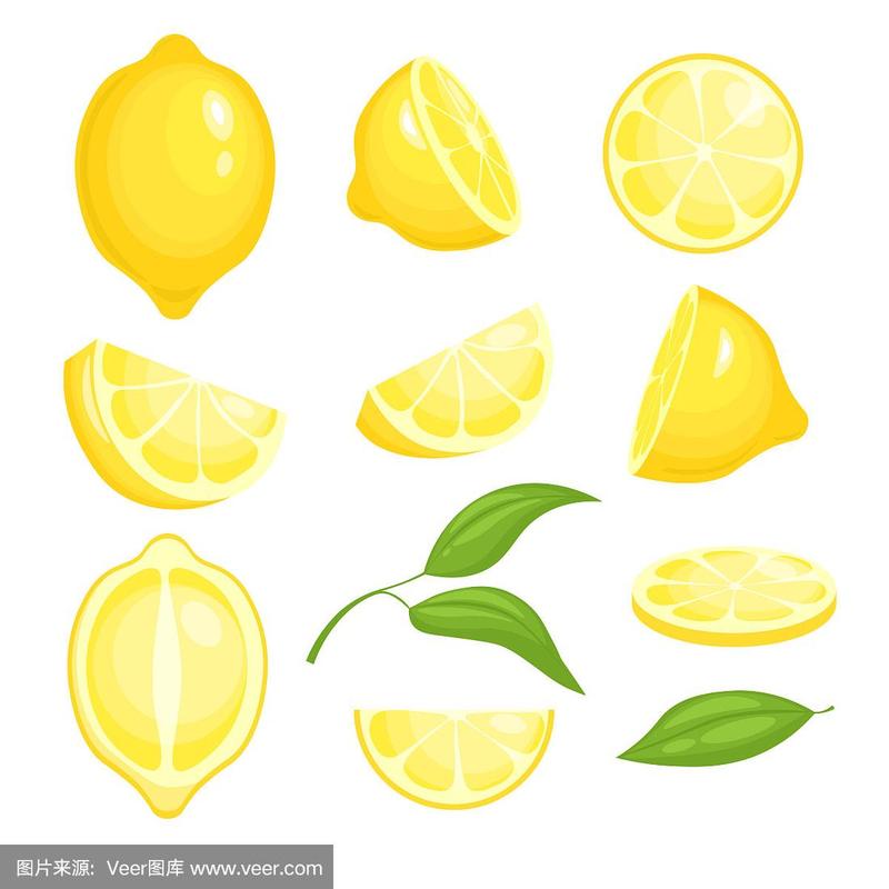 黄色切片的柑橘类水果,带有绿叶,用于制作柠檬水.